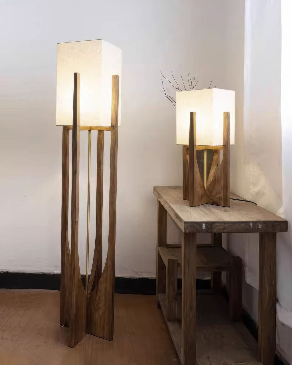 Japanese Wooden Walnut Floor Lamp – Modern LED Standing Lamp