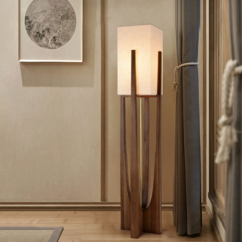 Japanese Wooden Walnut Floor Lamp – Modern LED Standing Lamp